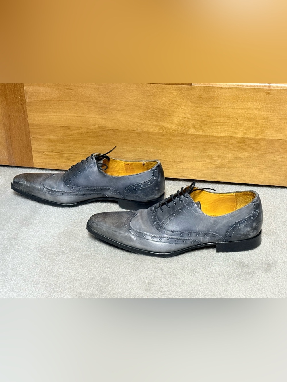 Undandy Handmade Luxury Grey Black patina Leather Wing Tip Brogue Oxford 10.5 - Picture 4 of 11